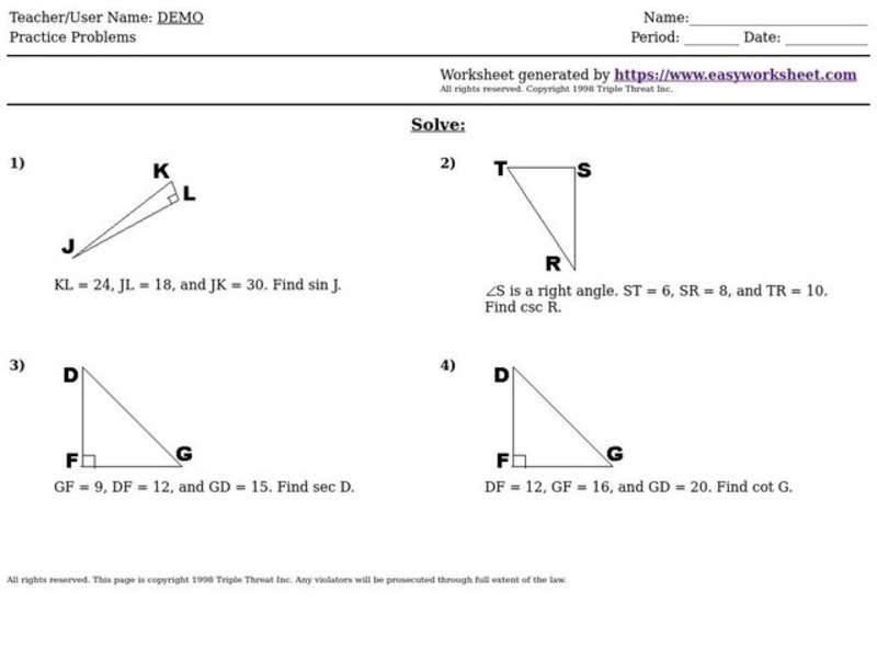 Easy Worksheet: Trigonometry Worksheet
