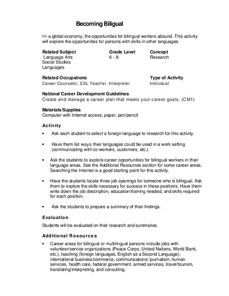 Becoming Bilingual Lesson Plan