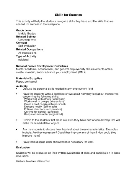 Skills for Success Lesson Plan
