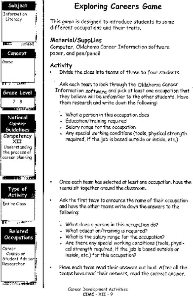 Exploring Careers Game Lesson Plan