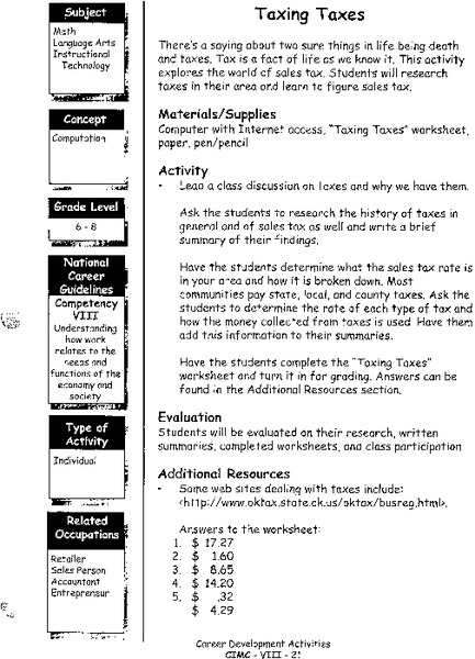 Taxing Taxes Lesson Plan