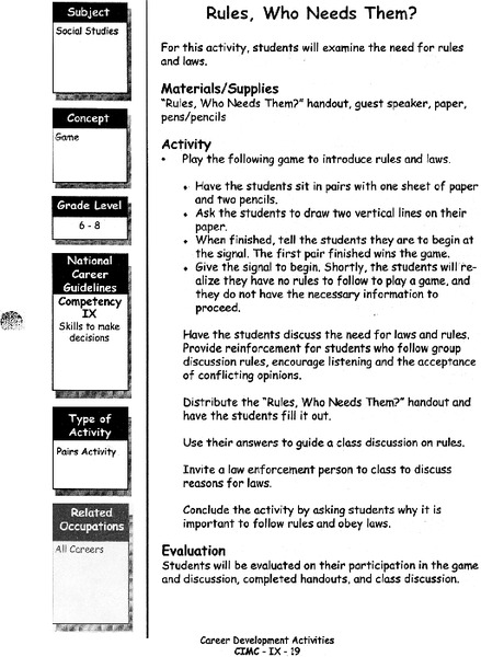 Rules, Who Needs Them? Lesson Plan