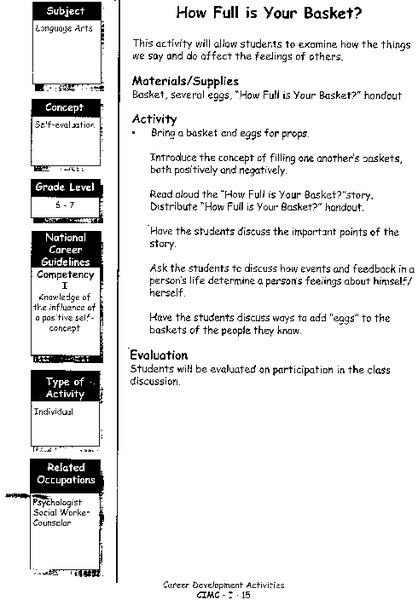 How Full is Your Basket? Lesson Plan