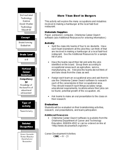 More than Beef in Burgers Lesson Plan