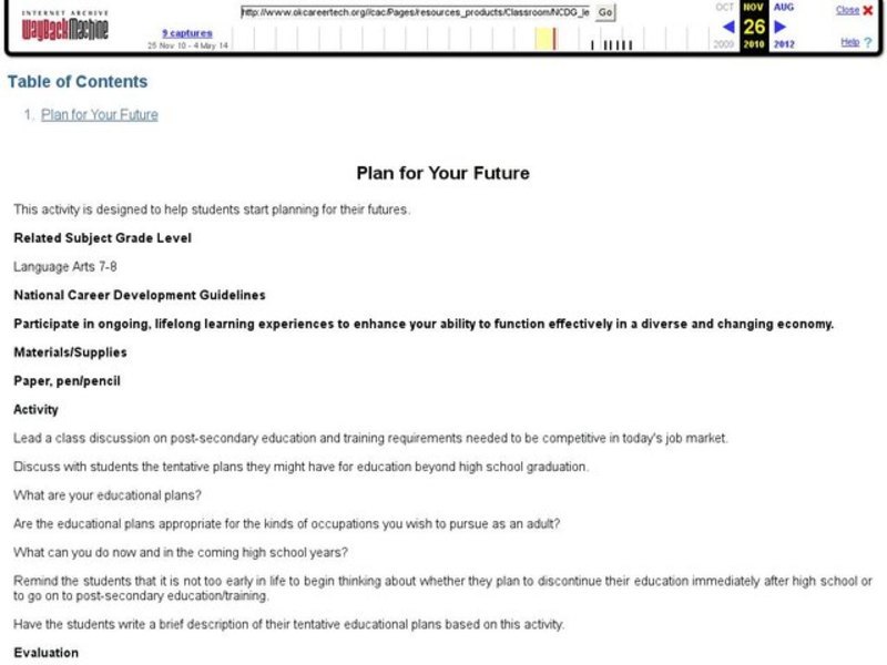 Plan for Your Future Lesson Plan