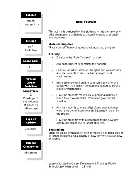 Rate Yourself Lesson Plan