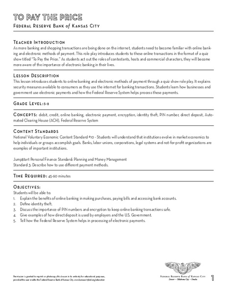 To Pay a Price Lesson Plan