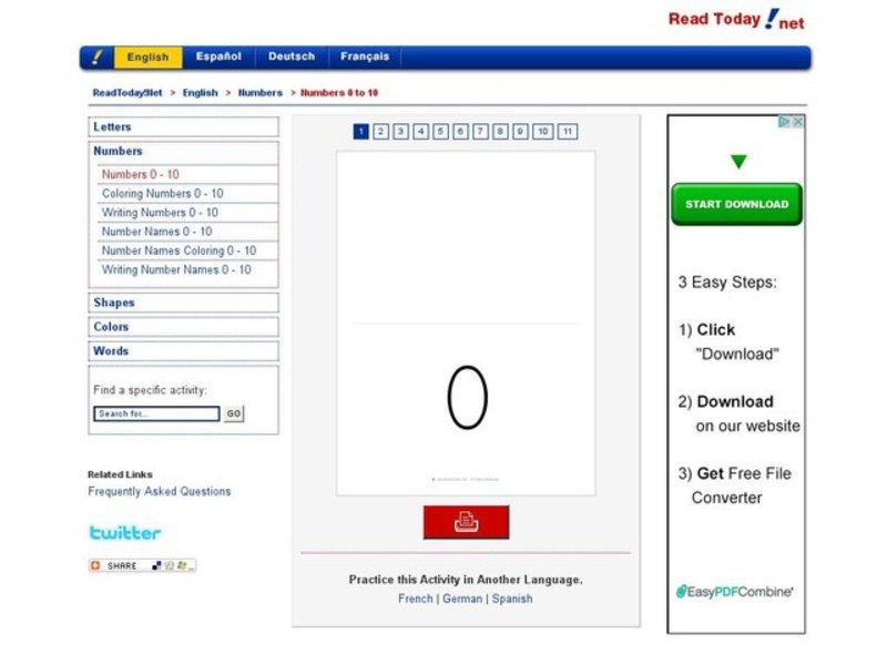 Numbers from 0-10 Worksheet