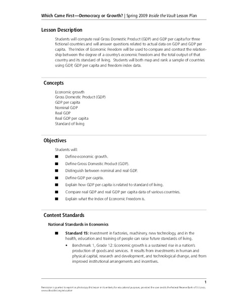 Which Came First-Democracy or Growth? Lesson Plan