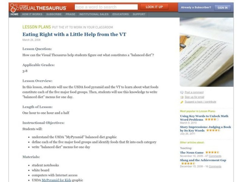 Eating Right with a Little Help From the VT Lesson Plan