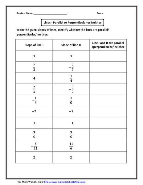 Lines- Parallel, Perpendicular, or Neither Worksheet
