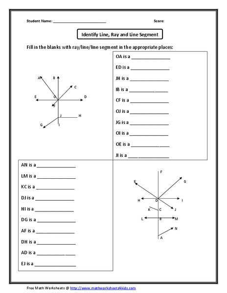 Twenty Fill in the Blank with Line, Ray or Line Segment Worksheet