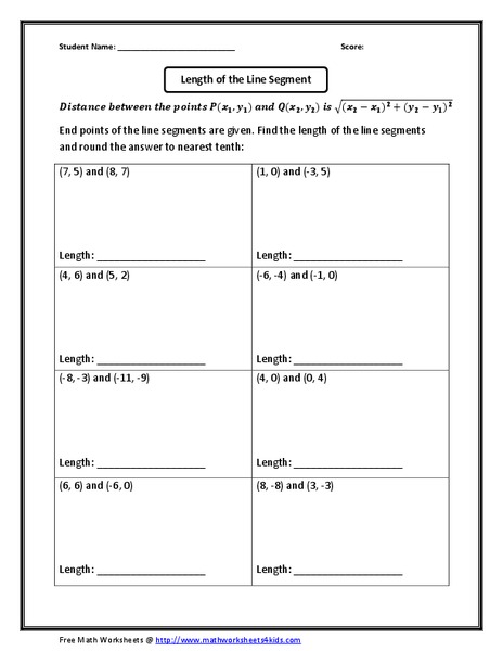 length of the Line Segment Worksheet
