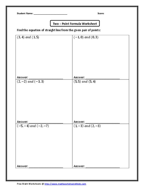 Two-Point Formula Worksheet Worksheet