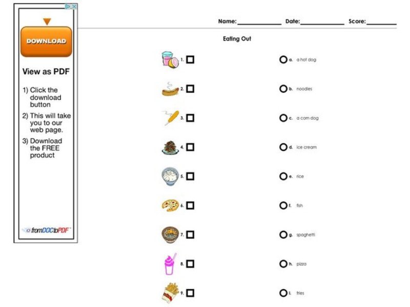 Eating Out Worksheet