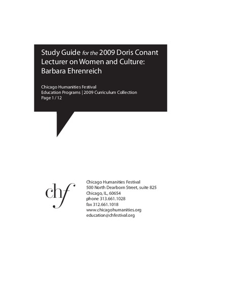 Study Guide for the 2009 Doris Conant Lecturer on Women and Culture: Barbara Ehrenreich Lesson Plan