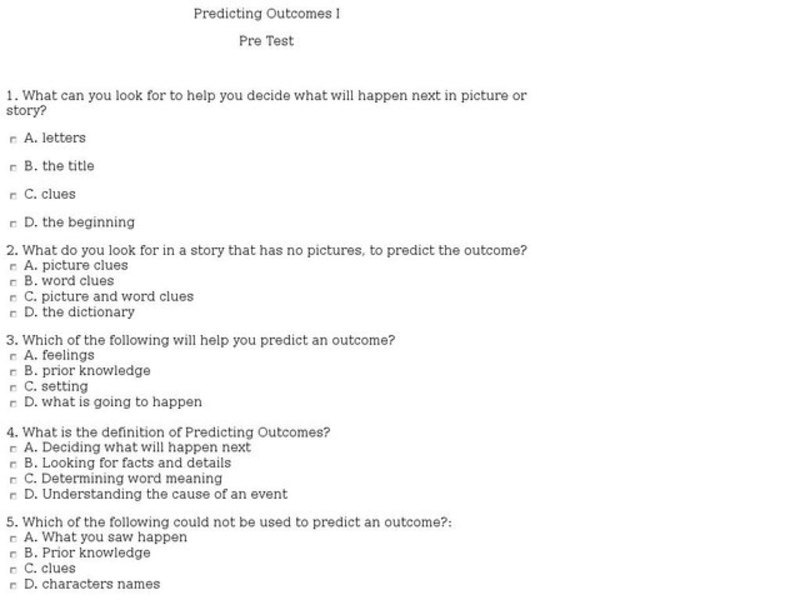Predicting Outcomes I: Pre Test Interactive