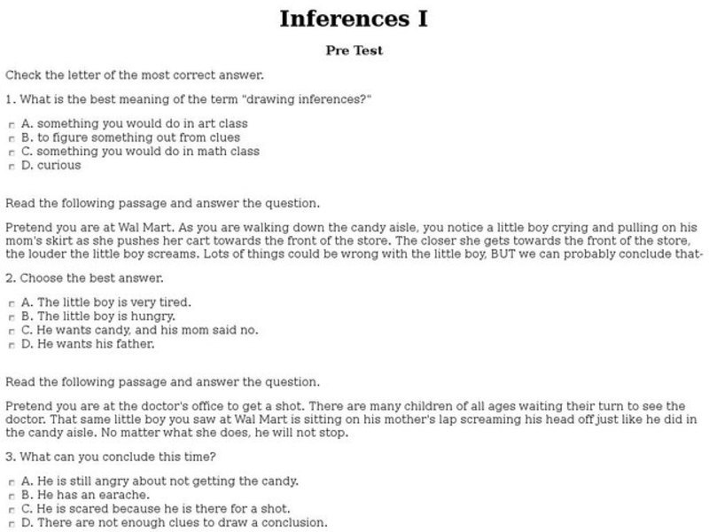 Inferences i: Pretest Interactive