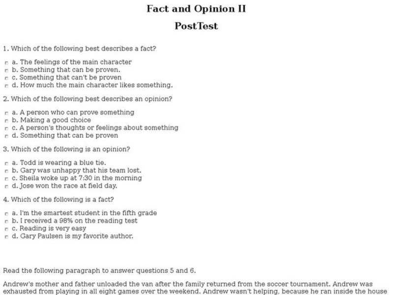 Fact and Opinion II: Post Test Interactive