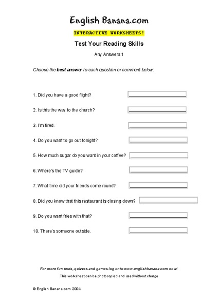 Test Your Reading Skills: Interactive Worksheets Worksheet