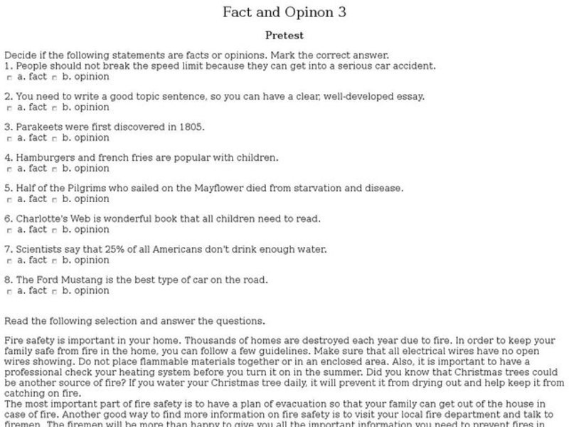 Fact and Opinion 3: Pretest Interactive