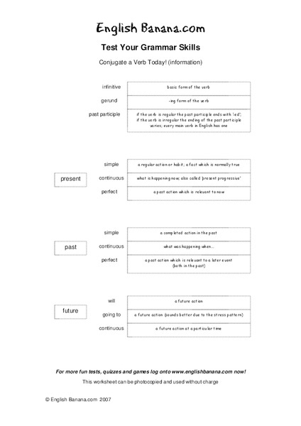 Test Your Grammar Skills:  Conjugate a Verb Today! Handout
