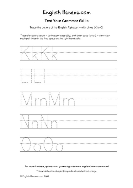 Writing the Letters K to O Worksheet