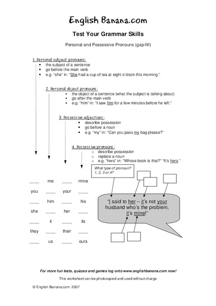 Test Your Grammar Skills: Personal and Possessive Pronouns Worksheet