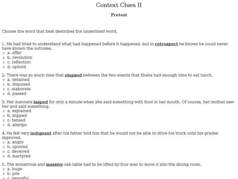 Context Clues II Pretest Interactive