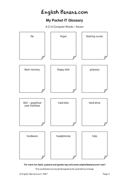 My Pocket IT Glossary:  A-Z of Computer Words--Nouns Worksheet