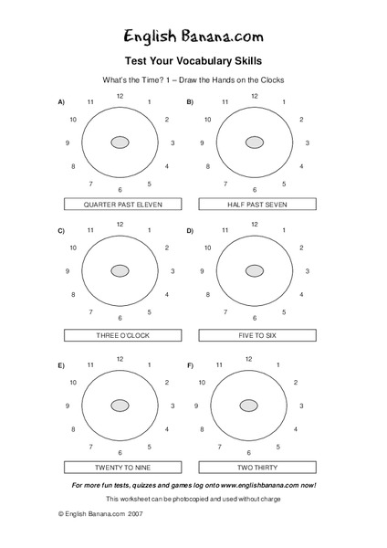 Test Your Vocabulary Skills:  What is the Time? Worksheet