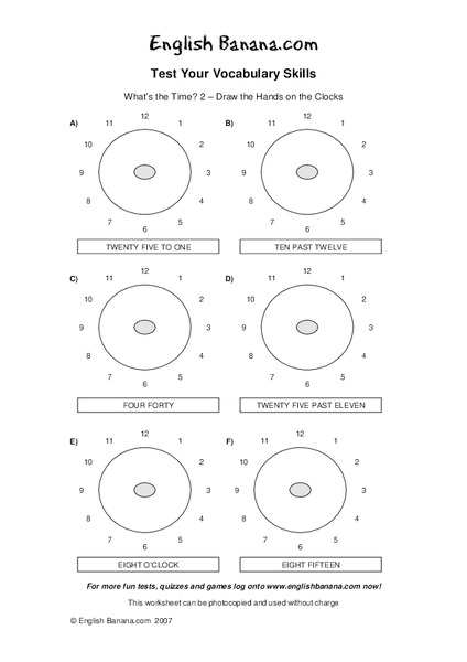 Test Your Vocabulary Skills:  What is the Time 2 Worksheet