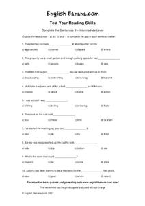 Test Your Reading Skills:  Complete the Sentences--Intermediate Level Worksheet