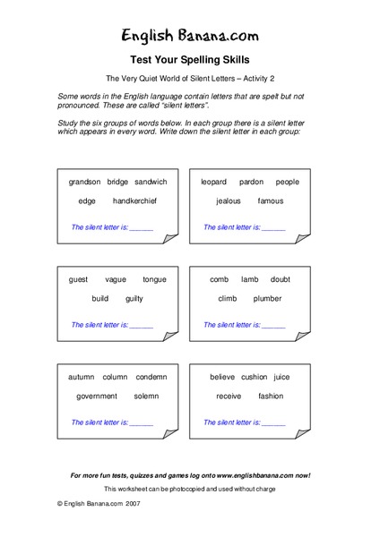 The Very Quiet World of Silent Letters - Activity 2 Worksheet