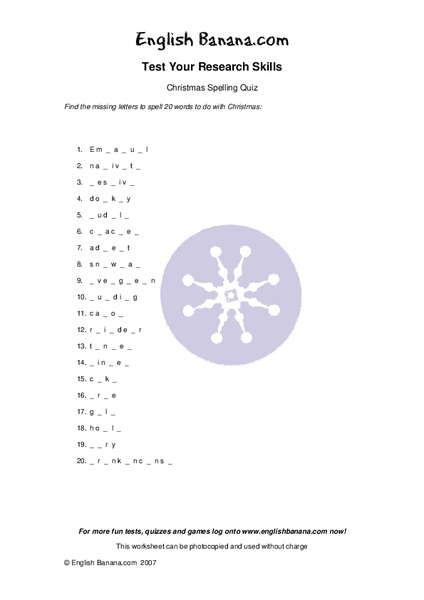 Christmas Spelling Quiz Worksheet