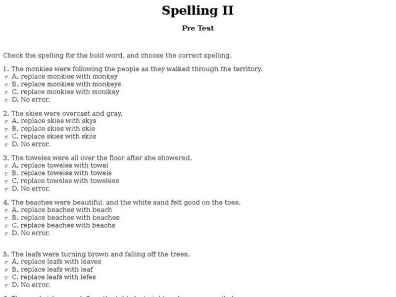 Spelling II: Pretest Interactive