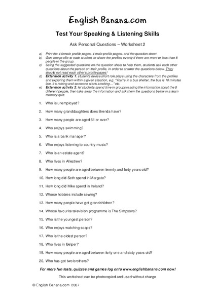 Ask Personal Questions Worksheet