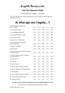 Test Your Research Skills:  At What Age Can I Legally . . . in the UK? Worksheet
