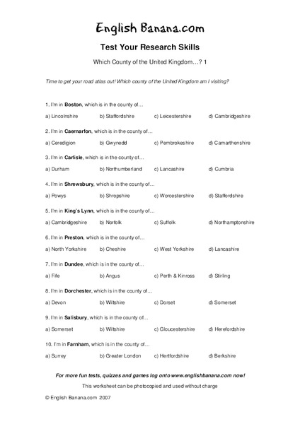 Test Your Research Skills Worksheet