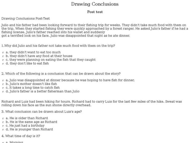 Drawing Conclusions: Post Test Interactive