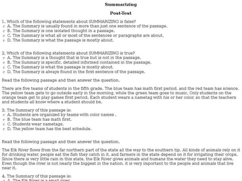 Summarizing Worksheet Interactive