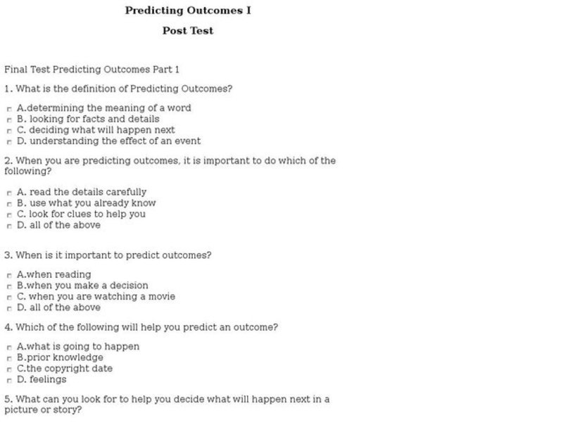 Predicting Outcomes I: Post Test Interactive