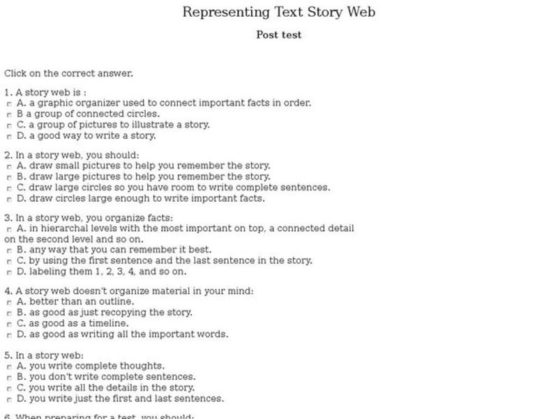 Representing Text Story Web: Post Test Interactive