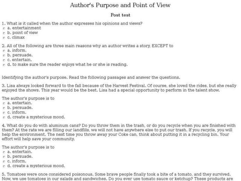 Author's Purpose and Point of View Post Test Interactive