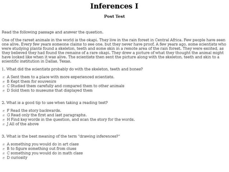 Inferences I: Post Test Worksheet