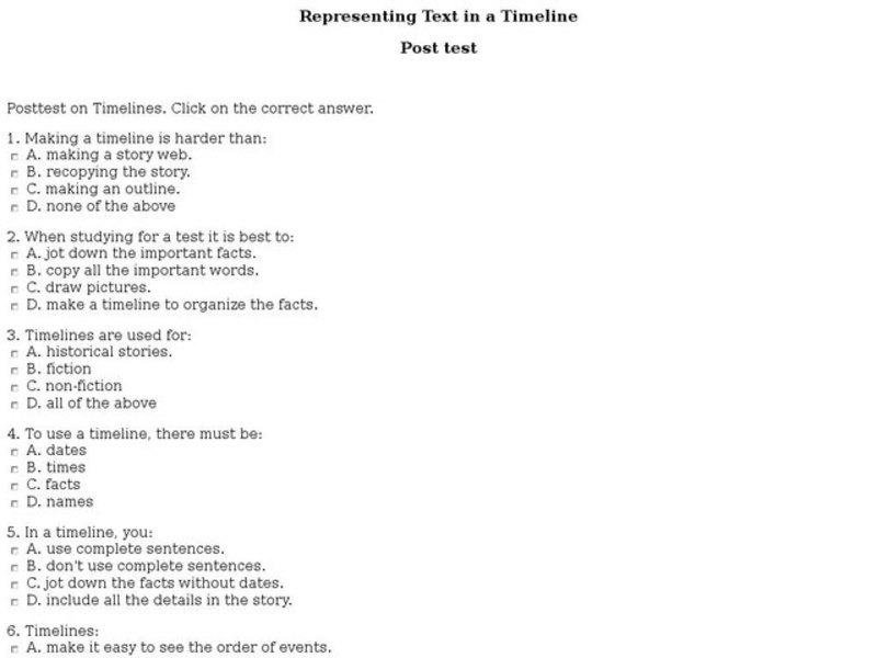 Representing Text In A Timeline: Post Test Worksheet