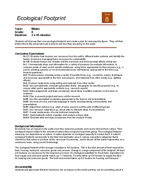 Ecological Footprint Lesson Plan