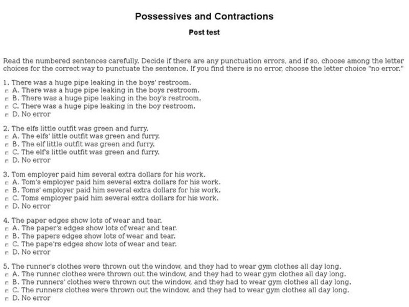 Possessives and Contractions Worksheet