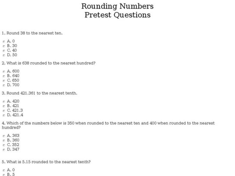 Rounding Numbers: Pre Test Interactive
