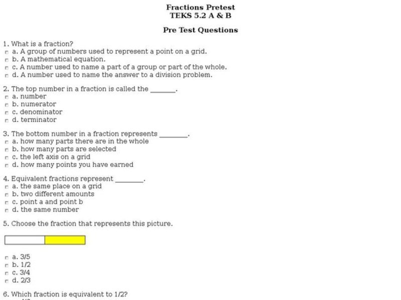 Fractions Pretest Interactive
